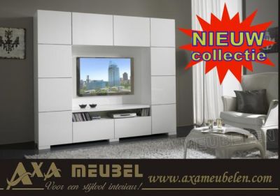 Hoogglans wit wandkasten lcd tv meubelen AXA breda rotterdam